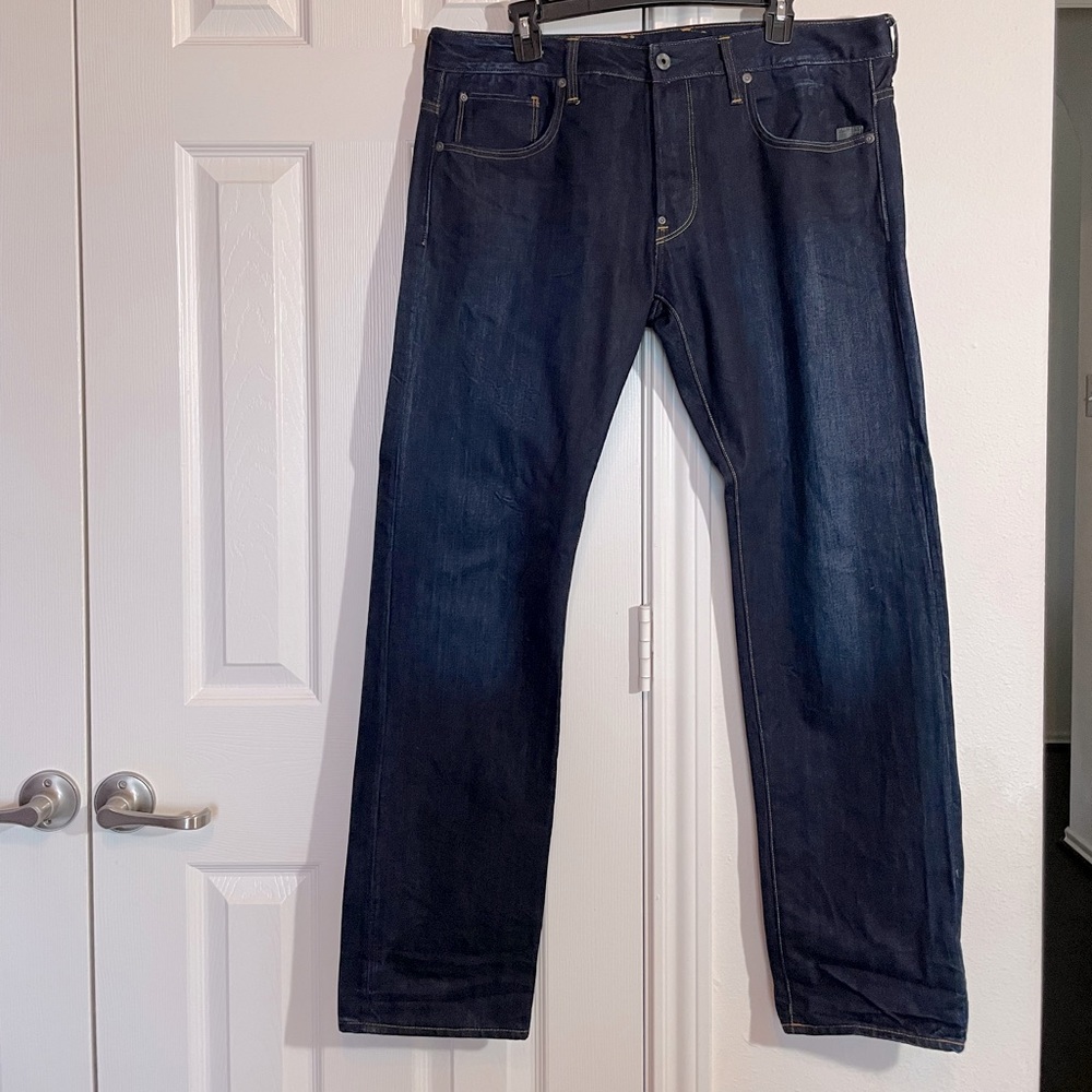 G-star attacc straight denim dark blue jeans. 36x32